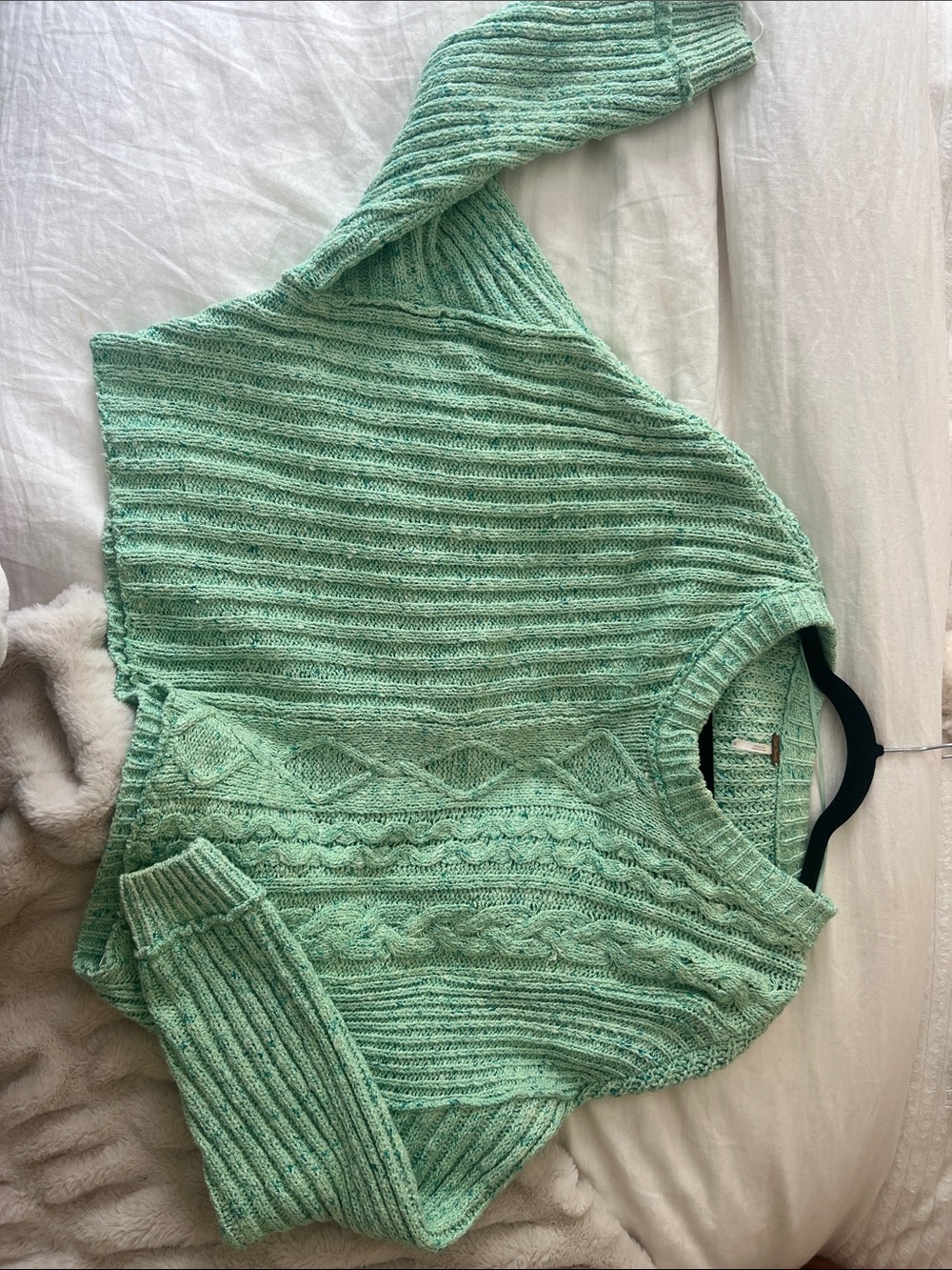 Free People Mint Green Cable Crewneck Sweater